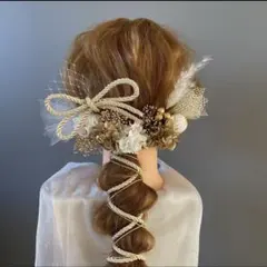 和装水引き髪飾り　紐アレンジ　成人式振袖卒業式　プリザーブドドライフラワー