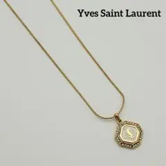 美品 ★イヴサンローラン★ ネックレス 八角形 ロゴ ラインストーン ゴールド