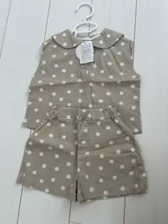 ベージュドット柄シャツ・ショートパンツセット 80