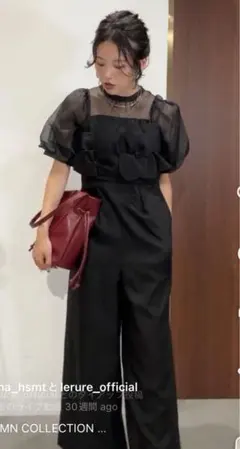 LE'RURE パンツドレス 黒 フラワービスチェ オールインワン 結婚式のサムネイル