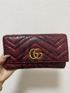 グッチ GUCCI 長財布 二つ折り パイソン マーモント 二つ折り 蛇