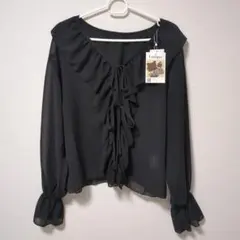 М　Lutique フリル付き　黒　ブラック　長袖　ブラウス　シフォン素材