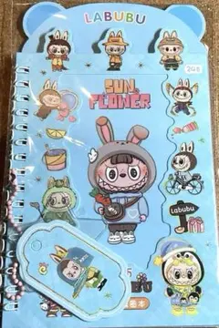残りわずか　LABUBU シール付きノート　24ページ　ブルー　らぶぶ