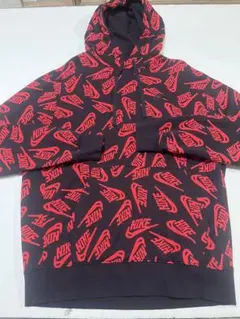 美品】NIKE 総柄 パーカー ブラック×レッド Lサイズ 人気デザイン