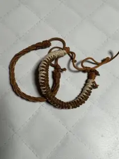 レザーと麻の編み込みブレスレット2個セット