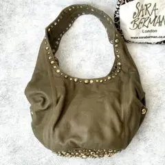 未使用SARA BERMAN ゴールドスタッズレザーショルダーバッグ グリーン