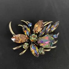 【10】カラフル　クリスタルブローチ　レトロ　ヴィンテージ