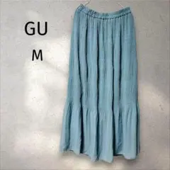 GU＊ティアード ロングスカート M ライトグリーン ウエストゴム 華やか