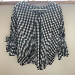 ロペピクニック　ギンガムチェックカットソー　リボン袖　サイズ38