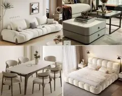 家具フルセット（ダイニングセット＋ソファ＋ベッド&マットレス＋コーヒーテーブル）