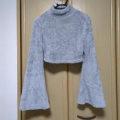 SHEIN MOD ボア ハイネック ライトグレー　クロップド丈 トップス S