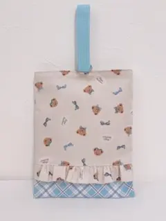 ハンドメイド　上靴入れ　リボンくま　水色　女の子　訳あり