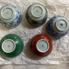 《未使用》有田焼 絵変り 飯碗揃 ５客　色絵　和食器