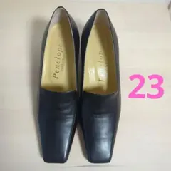 【極美品】23センチ　黒　太　ローヒール　スクエアー　パンプス