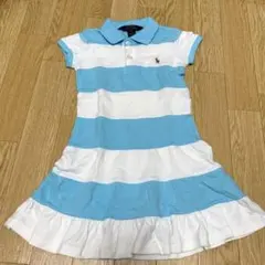 Polo Ralph Lauren 白×水色ボーダー半袖ワンピース 4T