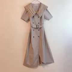 （M）セーラーカラー ダブルボタン アシンメトリーヘム ワンピース ベルト付き