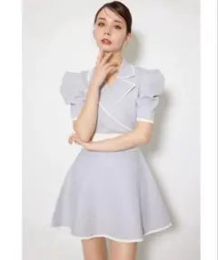 rienda リエンダテーラードカラーミニフレアハーフニットワンピース