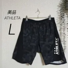美品　ATHLETA　ハーフパンツ　L　ブラック　カモフラ　サッカーパンツ　黒のサムネイル