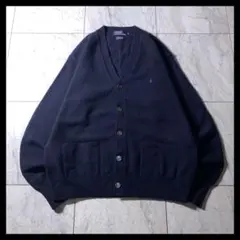 美品 90s ラルフローレン 短丈 ラムウール ニット カーディガン ネイビー
