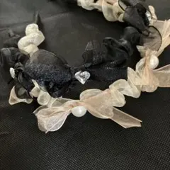 ヘアバンド　ブラック カチューシャ　ハート　パール　 　　リボン　2つセット