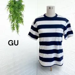 4621 【GU】 Tシャツ トップス ボーダー 綿 ネイビーとホワイト M