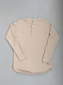 （美品）UNIQLO サーマル ヘンリーネック ロンT ホワイトベージュM