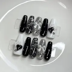 ネイルチップ ホワイトブラック キラキラ レース リボン ドット