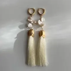 大ぶりタッセルパールイヤリング