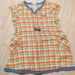 ミキハウスオmikihouseオレンジ系チェック 半袖ワンピース 90cm