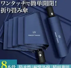 折りたたみ傘 ワンタッチ 自動開閉 8本骨 耐風 撥水 晴雨兼用 ネイビー