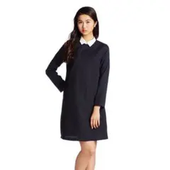 earth チェック柄ワンピース 襟付き 長袖 膝丈