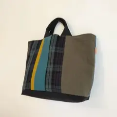 トートバッグ　シンプルパッチワーク　ブラックウォッチ　グリーン