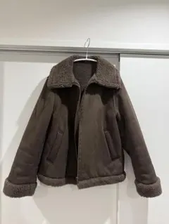 ブラウン ムートンコート ボア襟