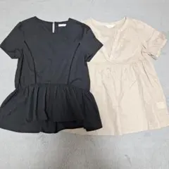 Koe コエ ペプラム 半袖 ブラウス 黒 無地シンプルブラウス2点セット