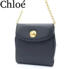 Chloé レザーチェーン 2wayショルダーバッグ ゴールド金具 ネイビーのサムネイル