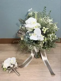 ナチュラルウェディングブーケ【ブートニア付き】