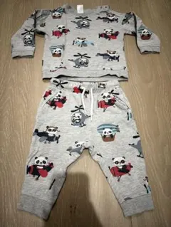 H&M パンダ　スエット　トレーナー　ロンT グレー　上下　セット　80 74