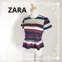 a1184 ZARA ザラ　ストライプペプラムトップス　かわいい