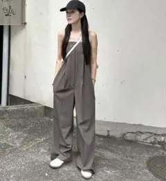 ブラウン オーバーオール フリーサイズ