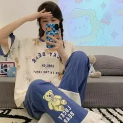 ＊新品未使用＊　ルームウェア　部屋着　レディース　韓国　夏　半袖　くま　チェック