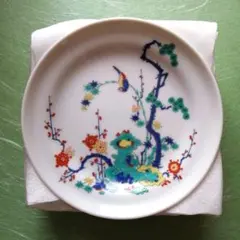 価格改定 有田焼 華陶窯 静山作 柿右衛門写 錦松竹梅鳥紋 銘々皿 5枚セット