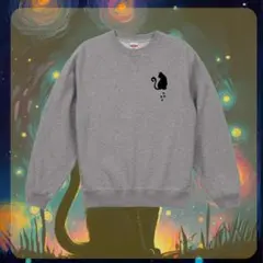 n661【複数購入可】黒猫 三日月 ラグランスリーブ スウェット