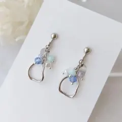 ガラスビーズとフープのハンドメイドイヤリング　ピアス　A027