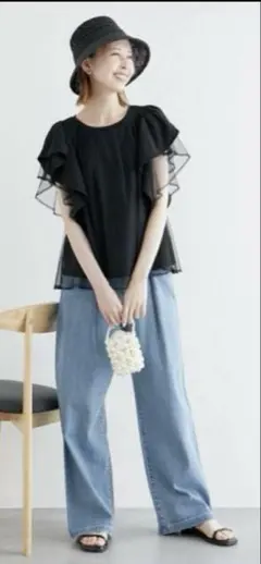 最終値下げ！！ROPÉ PICNIC チュールフリルトップス　ブラック