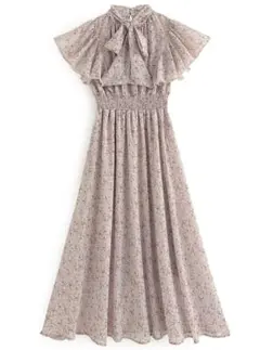 花柄フリルスリーブボウタイフレアワンピース[tt007] グレイル　grl