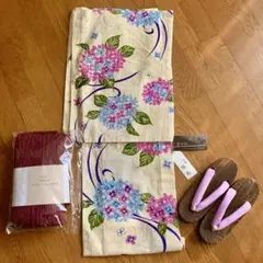 花柄浴衣・赤帯・下駄セット