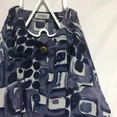 古着 総柄ポリシャツ ノーカラー アート柄 幾何学模様 水彩画 ピカソ