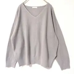 earth music&ecology グレー Vネックセーター ニット 薄手