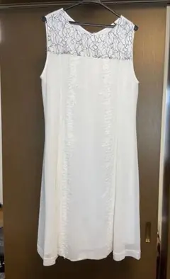 ギャバジンKT ホワイト ノースリーブ ひざ丈ワンピース 15号 美品