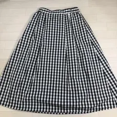 GU ギンガムチェック ロングスカート L 黒白 フレアスカート ロング丈